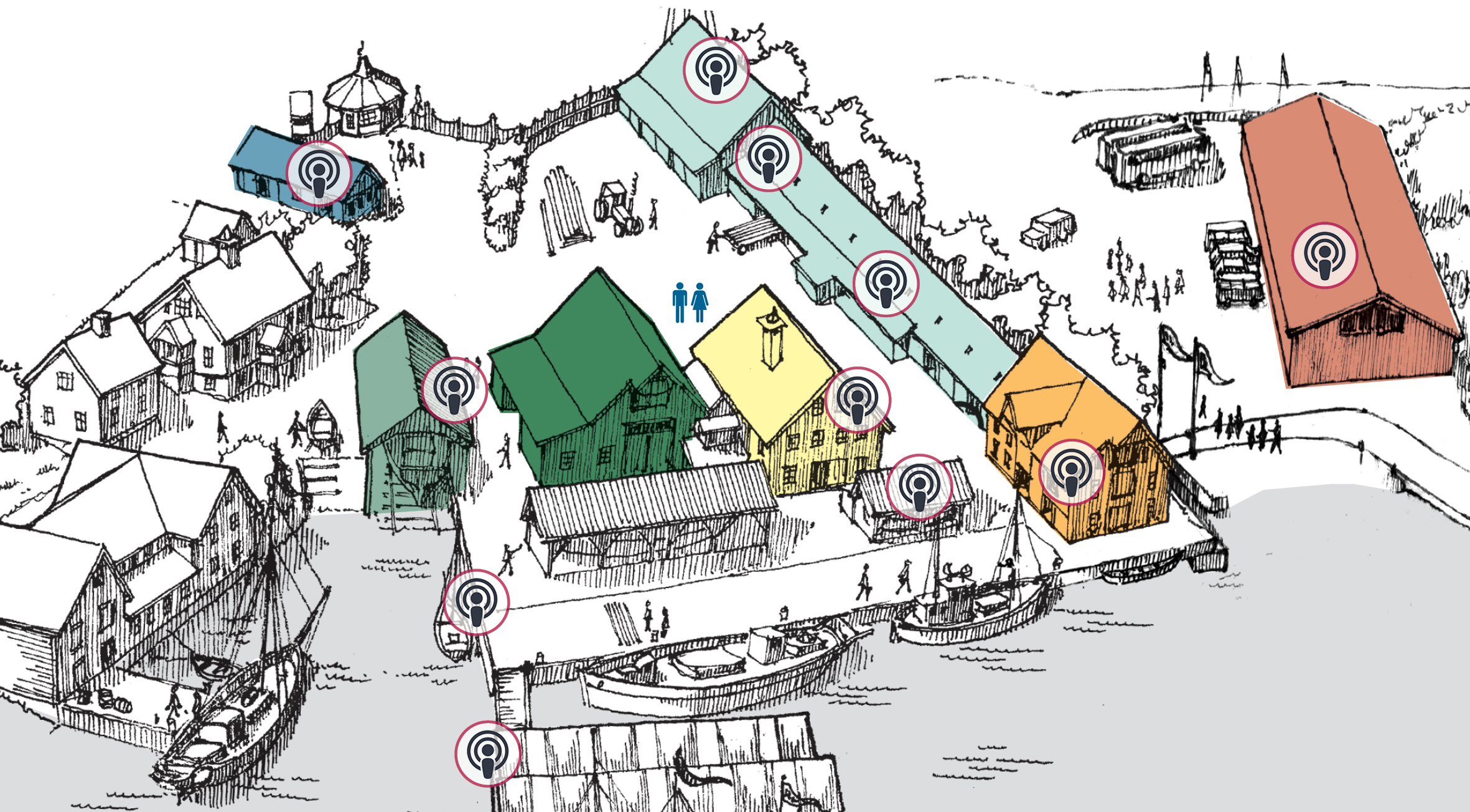 Kart over beacons på Hardanger fartøyvernsenter